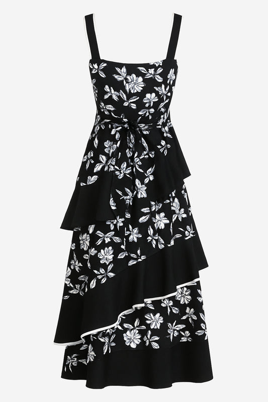 Melloday Square Neck Floral Midi Dress With Contrast Trim - Image 2