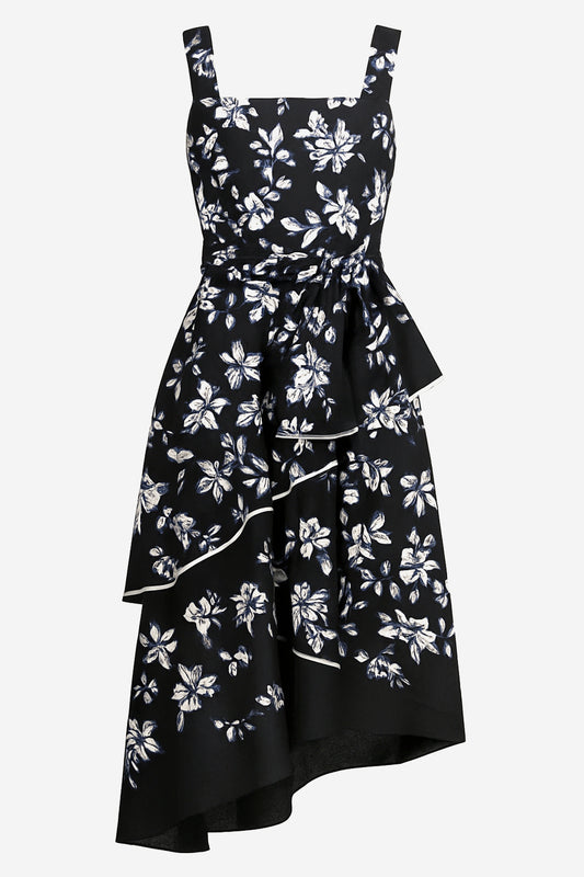 Melloday Square Neck Floral Midi Dress With Contrast Trim