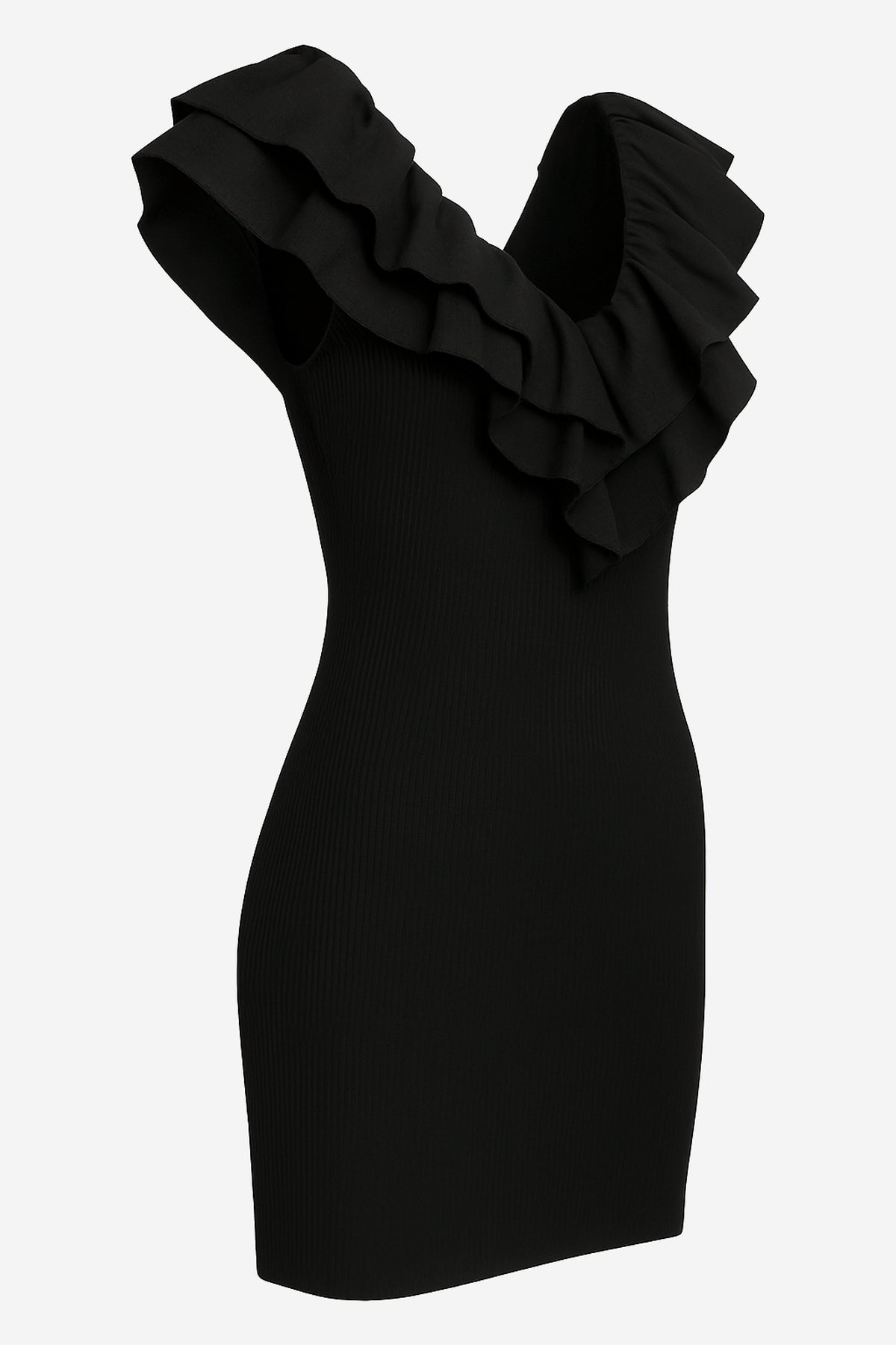 Zara Ribbed Mini Dress With Ruffle Detail - Image 3