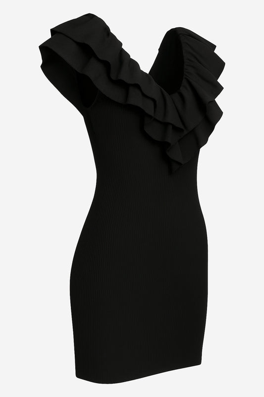 Zara Ribbed Mini Dress With Ruffle Detail - Image 3