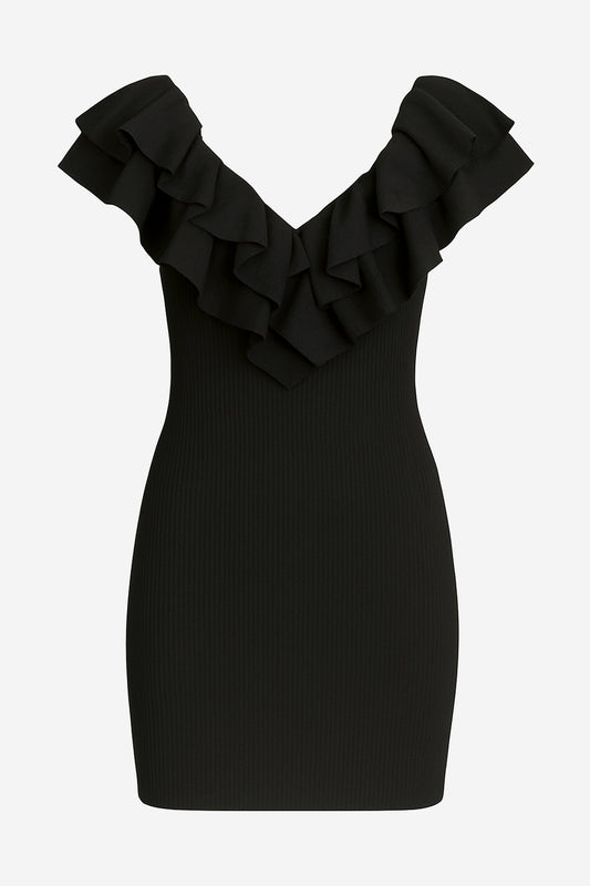 Zara Ribbed Mini Dress With Ruffle Detail