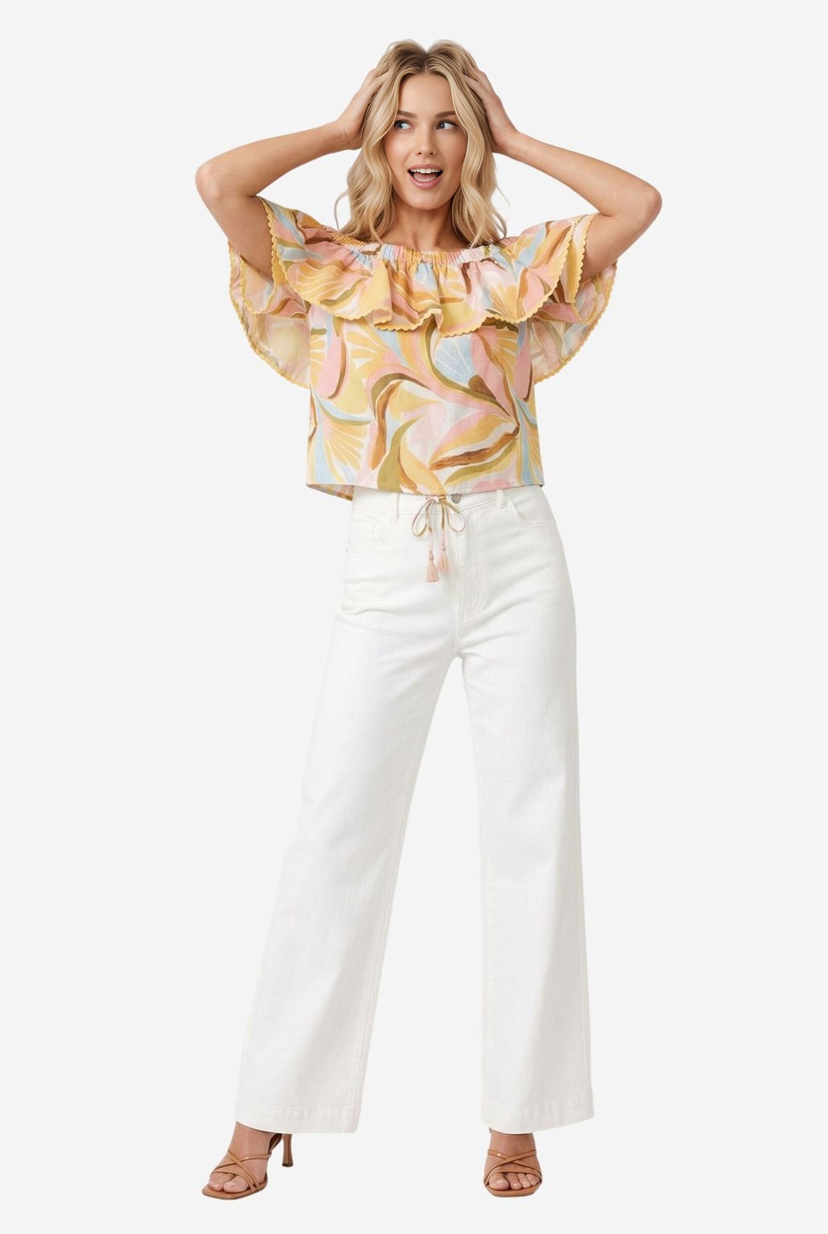 Lucky & Coco Printed Off The Shoulder Top - Image 1