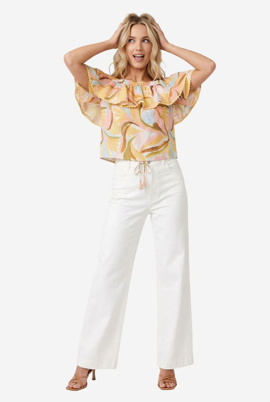 Lucky & Coco Printed Off The Shoulder Top
