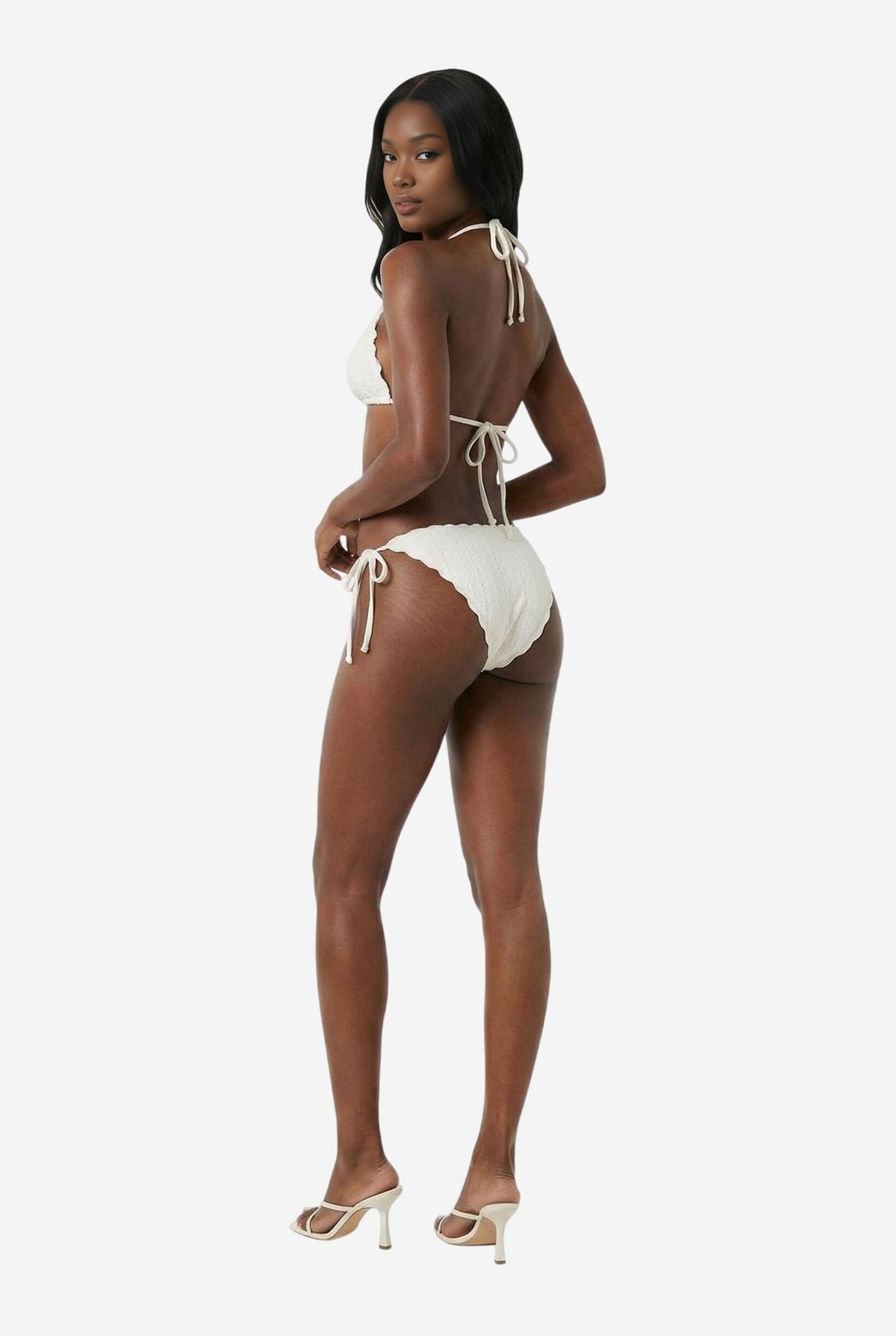 Jenner Tie Side Ruched White Anglaise Bikini Bottom - Image 3