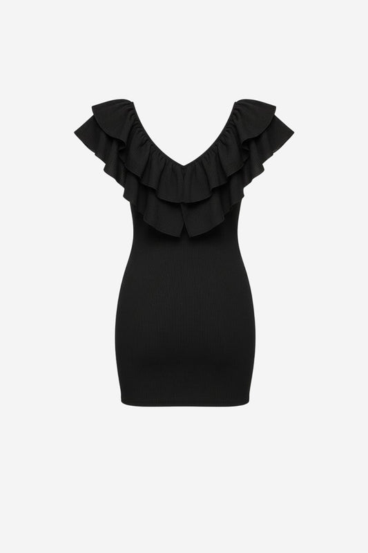 Zara Ribbed Mini Dress With Ruffle Detail - Image 4