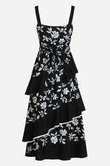 Melloday Square Neck Floral Midi Dress With Contrast Trim - Thumbnail 2