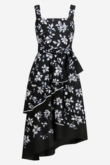 Melloday Square Neck Floral Midi Dress With Contrast Trim - Thumbnail 1