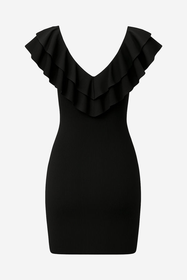 Zara Ribbed Mini Dress With Ruffle Detail - alternate