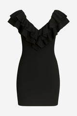Zara Ribbed Mini Dress With Ruffle Detail - Thumbnail 1