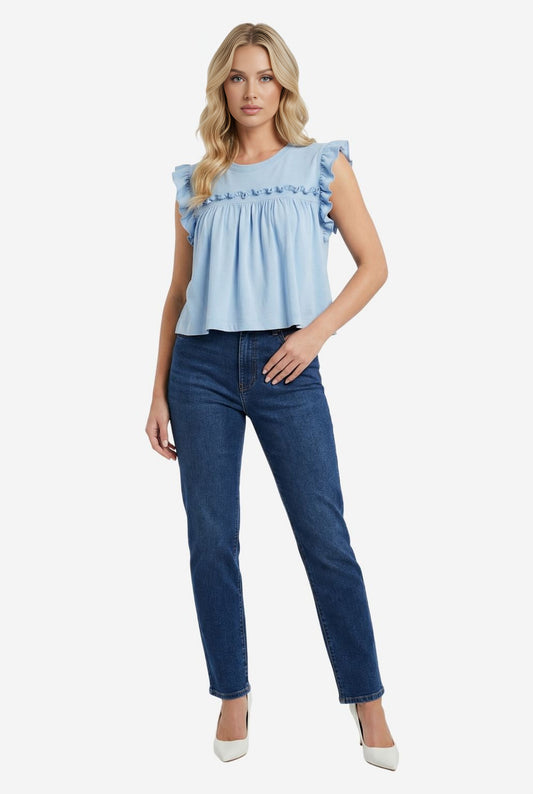 Maeve Sleeveless Ruffle Blouse