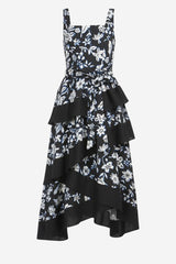 Melloday Square Neck Floral Midi Dress With Contrast Trim - Thumbnail 2