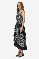 Melloday Square Neck Floral Midi Dress With Contrast Trim - Thumbnail 3