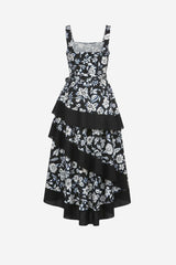 Melloday Square Neck Floral Midi Dress With Contrast Trim - Thumbnail 4