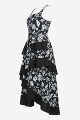 Melloday Square Neck Floral Midi Dress With Contrast Trim - Thumbnail 5