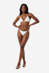 Jenner Tie Side Ruched White Anglaise Bikini Bottom - Thumbnail 1