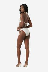 Jenner Tie Side Ruched White Anglaise Bikini Bottom - Thumbnail 3