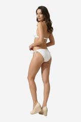 Selbie String Ruched Bikini Bottom White - Thumbnail 3