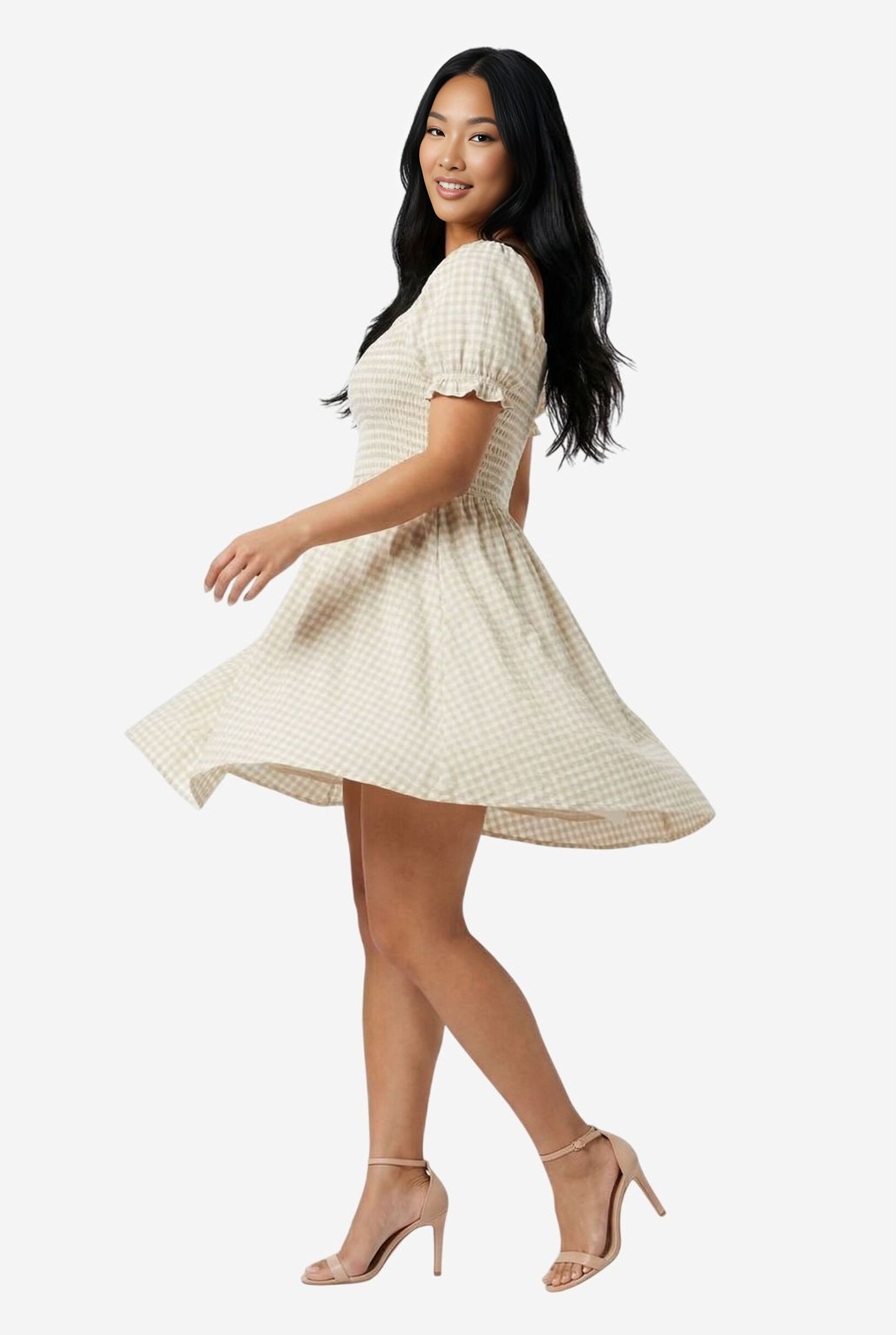 ワンピース Rachel knit frill mini dress beige ANDMARY】Rachel knit frill mini dress