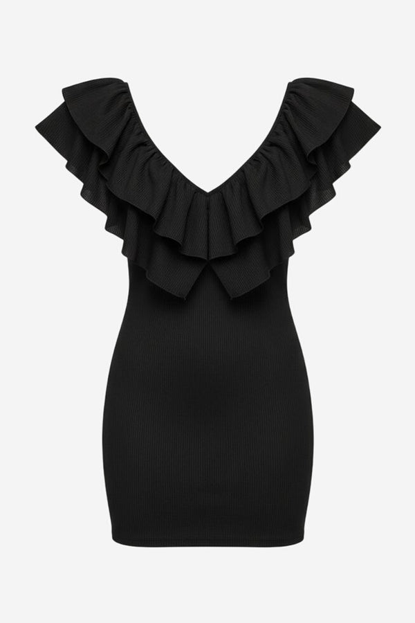 Zara Ribbed Mini Dress With Ruffle Detail - alternate