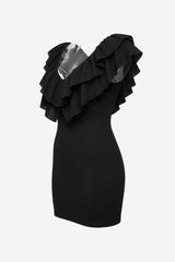 Zara Ribbed Mini Dress With Ruffle Detail - Thumbnail 5